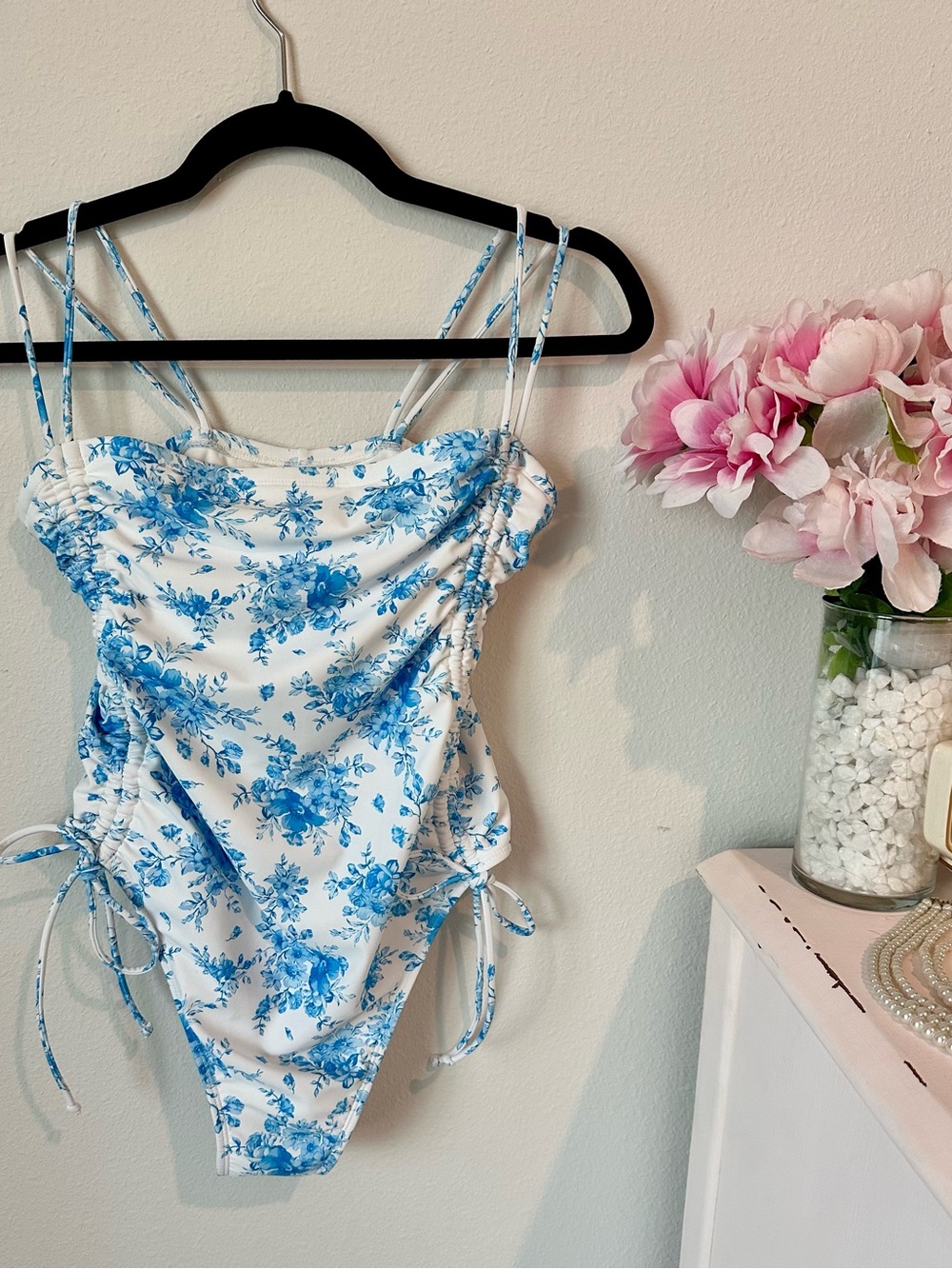 Wild Fable White One-Piece with Blue Floral Print